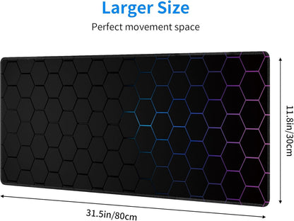 Hexagon Honeycomb Large Mouse Pad,Gaming Keyboard Desk Pad,Extended Mouse Mat Non-Slip Rubber Base with Stitched Edges for Office Game Home XL 31.5"x11.8"