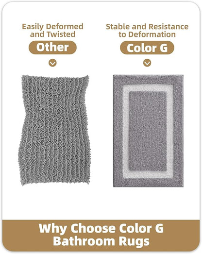 Color&Geometry Bathroom Rugs, Water Absorbent and Quick Dry Microfiber Bath Rugs-20"x32", Non-Slip, Machine Washable, Extra Soft Plush Bath Mats for Bathroom, Laundry Room, Light Grey White