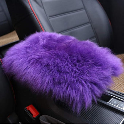 Auto Center Console Cover, Console Cover Armrest Pads, Warm Winter Sheepskin Wool Car Armrest Seat Box Pad Cushion Protector Universal Fit (Purple)