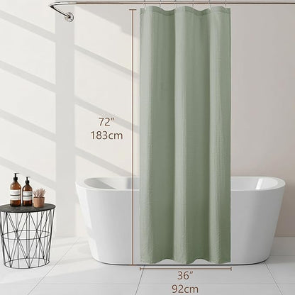 Ebesto Sage Green Stall Shower Curtain 36 x 72 Inch, Textured Soft Fabric Waffle Narrow Size Modern Shower Small Curtain for Bathroom Hotel, Machine Washable, Water Resistant, 36Wx72L Inches