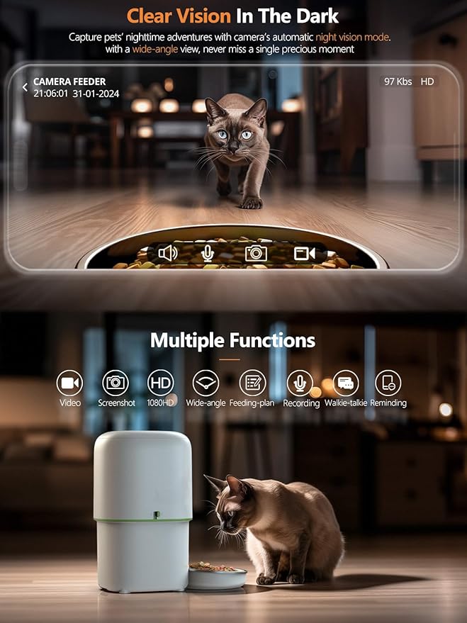 Automatic Cat Feeder with Camera - 5G WiFi Auto Cat Food Dispenser