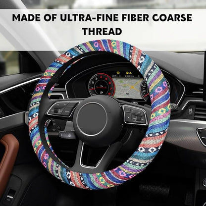 Boho Steering Wheel Cover, Steering Wheel Cover Women, 15 inch Hippie Style Protector Covers, Universal Ethnic Flax Cloth Car Accessories Universal for SUV Van Truck (Hippie-A)