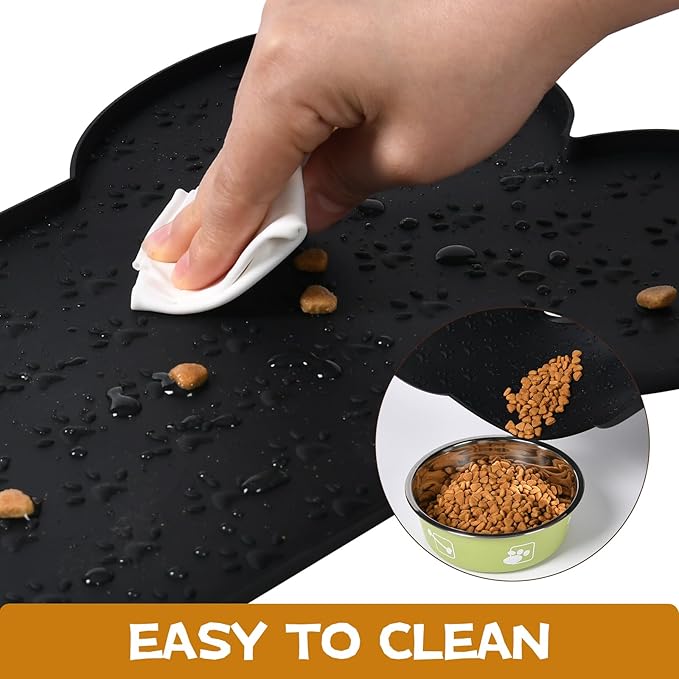 Dog Food Mat Anti-Slip Silicone Bowl Mats for Food and Water, Thicker Pet Placemat Waterproof Cat Feeder Pad with High-Lips Prevent Messy Spills to Floor Suitable for Medium and Small Pet