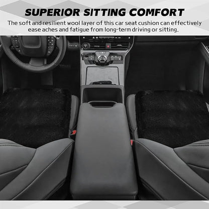 wuyaoyao Sheepskin Car Seat Cushion, Soft Comfort Fur Wool Car Seat Covers, Winter Warm Auto Front Seat Cushion Pad, Fuzzy Seat Bottom Protector Universal for Vehicle Office Chair (Black)