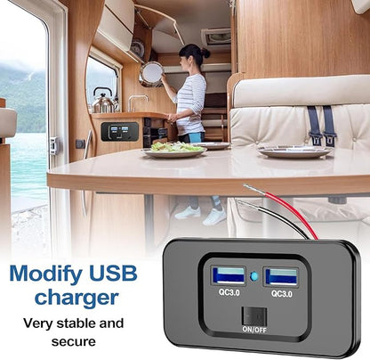 USB Socket for - 12 V USB Port, Phone Charger for | 72 W High Power USB Socket, QC 3.0 Fast Charging Ports, Multi-Port Car Socket Adapter for Motorcycle Trucks