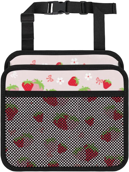 Cute Strawberry Print Car Organizer for Kids, Backseat Headrest Storage Bag, Adorable Cartoon Fruit Pattern, Foldable Waterproof PU Leather Organizer, Perfect for Mom and Baby