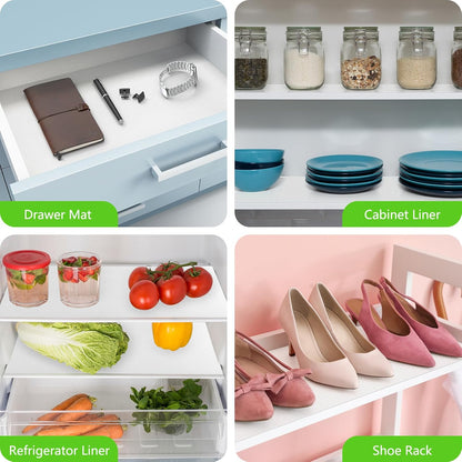 Shelf Liners for Kitchen Cabinets Non Adhesive Drawer Liner for Bathroom Waterproof Refrigerator Liners for Shelves Fridge Plastic Mats Cabinet Cupboard Liner White 11.8 x 236.2 Inches