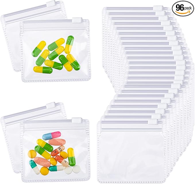 Nuanchu 96 Pieces Pill Pouches Bags Set Reusable Zippered Pill Baggies Clear Plastic Self Sealing Travel Medicine Organizer Storage with Slide Lock for Medicine and Small Items