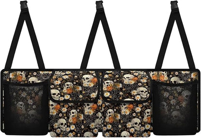 Skull Car Trunk Organizer and Storage, Flower Car Accessories for Women Large Capacity Space-Saving Back Seat Car Organizer for SUV/MPV/Truck/Sedan, It Easy to Find Things