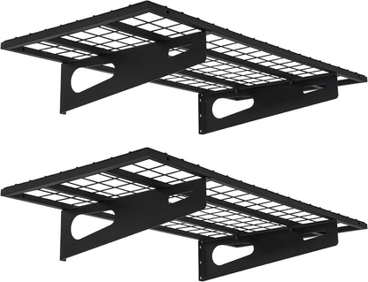 2-Pack 1.5x3FT Garage Shelving 17.7-inch-by-35.8-inch Wall Shelf Garage Storage Rack Wall Mounted Floating Shelves, Black