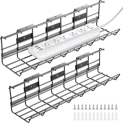 2 Pack DELAMU Under Desk Cable Management Tray, Metal Cord Cable Organizer