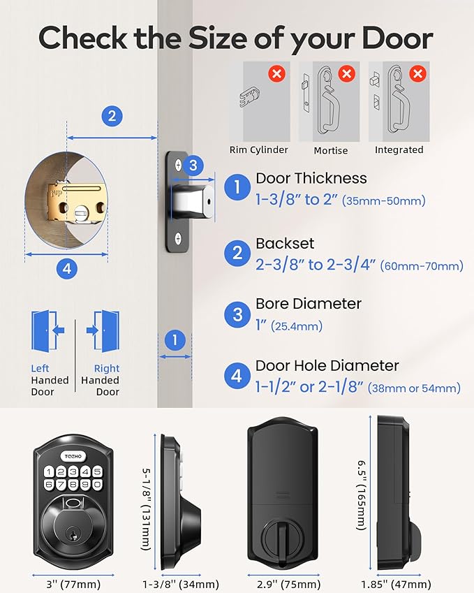 TEEHO TE012W WiFi Smart Lock, Fingerprint Door Lock