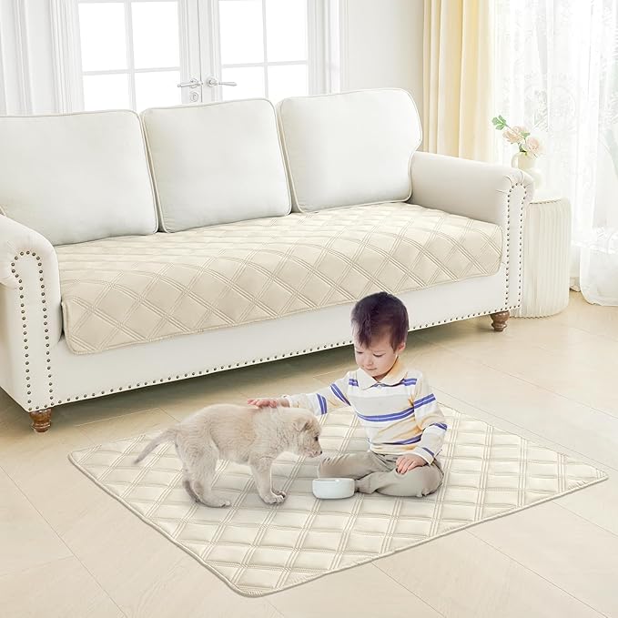 Smiry Waterproof Dog Bed Cover Blanket 40x80, Soft Reversible Pet Blanket, Washable Leakproof Cats Dogs Couch Cover for Sofa, Couch, Furniture, Lattice, Beige/Beige