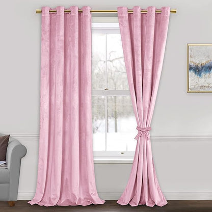 JIUZHEN Pink Velvet Curtains 120 inches
