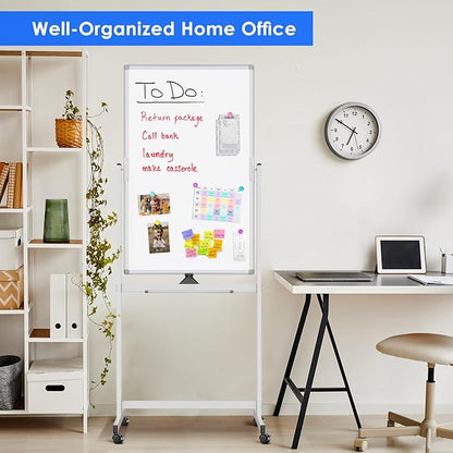 Magnetic Mobile White Board, 48 x 24 Double Sided Dry Erase Board Rolling