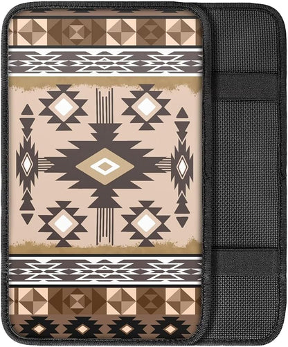Suobstales Geometric Navajo Ethnic Tribe Print Car Armrest Pad Soft Center Console Arm Rest Protector Cover Universal Car Interior Accessories Decoration
