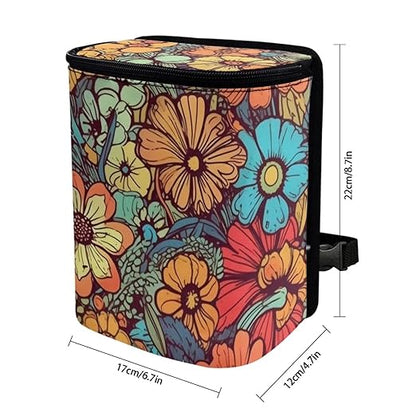 DISNIMO Abstract Groovy Flower Car Trash Can Bin with Lid Large Car Garbage Can Leakproof Mini Car Accessories Trash Bin Car Dustbin Organizer Container for Car Office Home