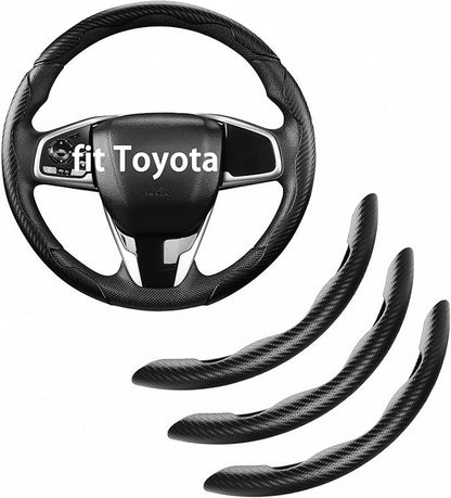 West Llama Customized Carbon Fiber Steering Wheel Covers for Toyota Rav4 Corolla Camry Highlander Prius, 3 Piece snap on Steering Wheel Cover (Black)