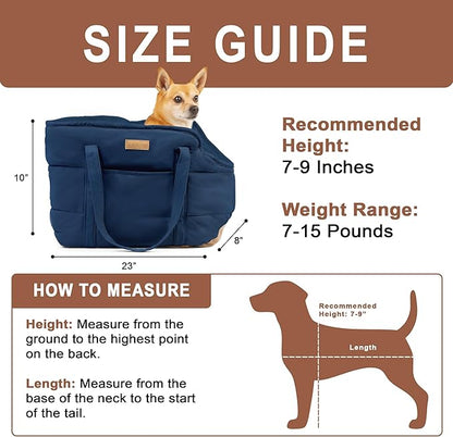 NoblePup Plush Dog Purse Carrier for Small Dogs, Soft Dog Tote Bag with Safety Harness Clip, Cozy Pet Carrier for Dogs Under 15 lbs, Comfortable Dog Shoulder Carrier for Travel, Dark Blue