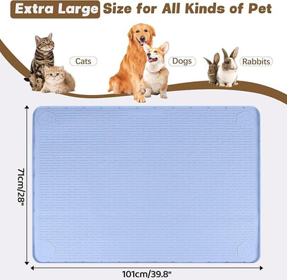 Bartuke Cat Food Mat, 40" x 28" Extra Large Silicone Pet Feeding Mat with Raised Edge Pet Placemat for Food and Water Bowl Non-Slip, Easy to Clean, Floor Protection (Blue)
