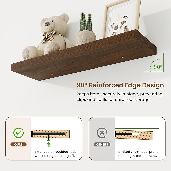 32in Floating Shelves for Wall, 2 Pack Long Wall Mounted Engineered Wood Shelves