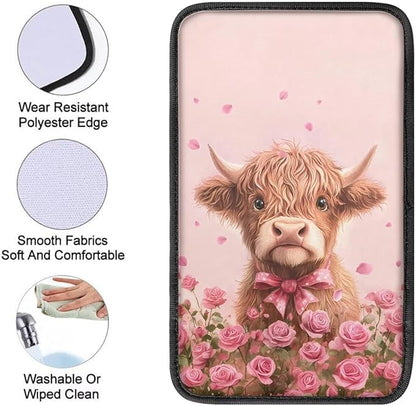 Pink Cow Car Center Console Cover Armrest Pad Cover Universal Car Arm Rest Seat Storage Box Mat Non Slip Interior Accessories