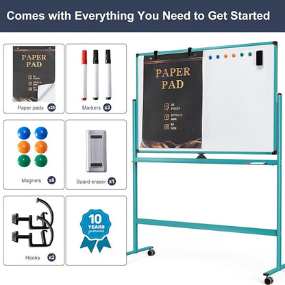 Mobile Whiteboard on Wheels, 48x32 Inches Rolling Whiteboard, Magnetic Dry