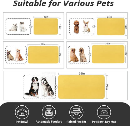 HotLive Dog Food Mat - Absorbent Cat Mat for Food and Water, No Stains Pet Feeding Bowl Mat, Easy to Clean Pet Placemats, Quick Dry Dog Water Dispenser Mat for Messy Drinkers | Yellow 12"x 19"