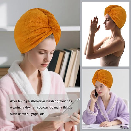 AGKXHDEC Microfiber Towel, Hair Turbans for Wet Hair, Drying Hair Wrap for Women(The Color of The Picture is for Reference only) (Apricot Yellow,Apricot Yellow)