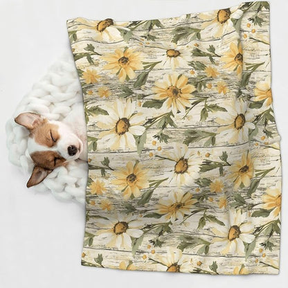 ENSFTF Pet Blanket,Warming Ultra Soft Warming Mat for Indoor Pet Beds & Furniture Reversible Blanket Machine Washable 27.6 * 19.7Inch,Woodgrain Daisy Pattern