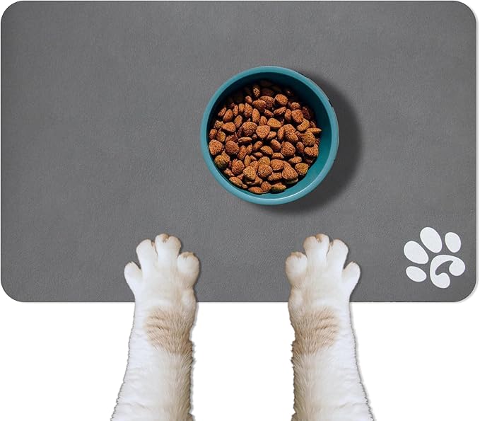 YCT Pet Cat Food Mats - Non-Slip Super Absorbent, 18.1 x 11.8 inches, Dark Grey