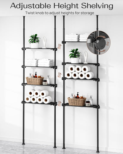 ALLZONE Adjustable Over The Toilet Storage Shelf, 4-Tier Ample Over Toilet Bathroom Organizer and Storage,Tension Mounted Above Toilet Storage Cabinet for Versatility, Fits 64-113 Inch Heights, Black