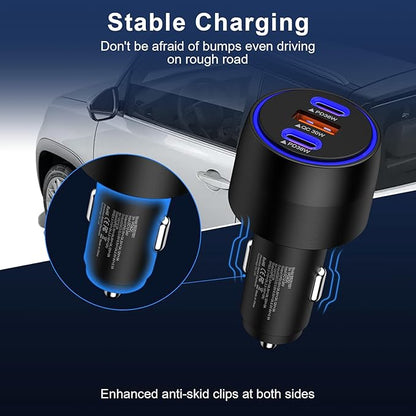 Super Fast Type C Car Charger for Samsung Galaxy S26 S25 Ultra A17 A16 iPhone 17 Pro Max 17e Pixel 10a 10 9 Pro Android USB-C&USB-A 3 Port PD36W with QC30W Car Phone Charger Cigarette Lighter Adapter