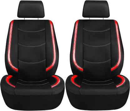 FH Group Full Set Faux Leather Car Seat Covers - Universal Fit, Low Back Front Seat Covers, Airbag Compatible, Split Bench Rear, Seat Cover for SUV, Sedan, Red