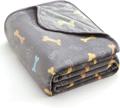 Allisandro Luxurious Dog Blanket, 350 GSM Super Fuzzy Microplush Fleece Pet Blankets for Small Medium Large Dogs and Cats, Grey Bone, 80 x 60 Inches