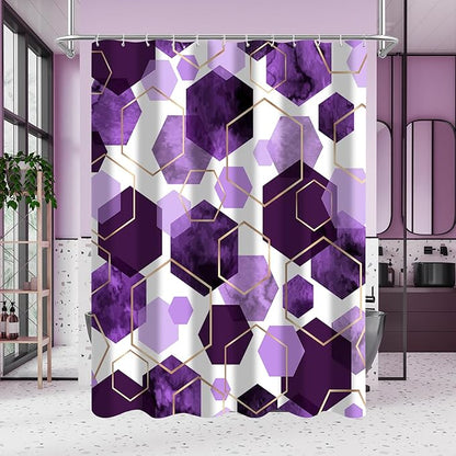 Litabel Purple Modern Shower Curtain for Bathroom, Geometric Art Decor Waterproof Bath Curtain, Abstract Fabric Shower Curtain Sets for Home Decor, 72x72 Inch