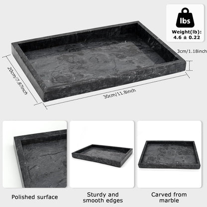 Marble Bathroom Tray,Pure Natural Vanity Tray,Marble Trays for Kitchen Counter Non-Ceramic/Non-Resin,Stone Tray 12 x 8 inch (Black) ﻿