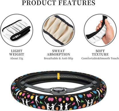 Neoprene Steering Wheel Cover Bullhorns-Pompoms-Cheerleaders Pattern Car Steering Wheel Cover Universal Fit for Most Cars
