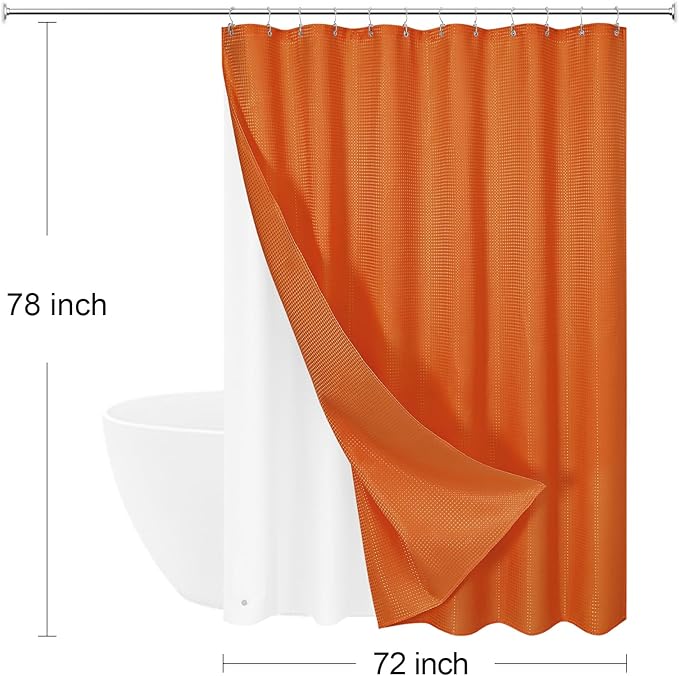 Craidlela 3 in 1 Long Burnt Orange Shower Curtain Set-72 W x 78 H, Modern Waffle and PEVA Liner Set with 12 Stainless Steel Hooks, Waterproof Fabric for Bathroom