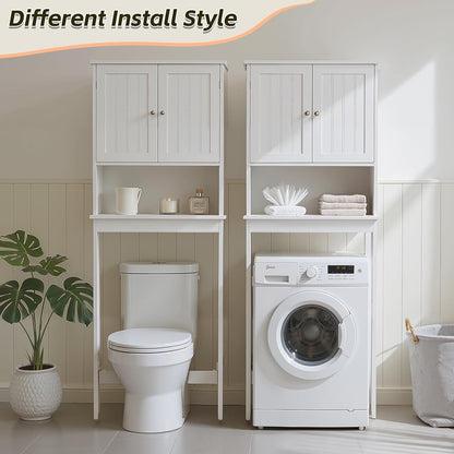 Over The Toilet Storage Cabinet, Behind Toilet Bathroom Organizer with Adjustable Shelves, Above Toilet Organizers with Barn Door, Space Saver for Restroom, Bathroom, Laundry
