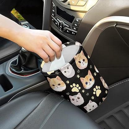 Cat Car Trash Bag Waste Basket with Adjustable Buttons Collapsible Car Storage Bag Multipurpose Road Trip Essentials for Outdoor Activities