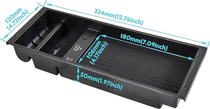 KEWISAUTO F150 Center Console Organizer with Wireless Charger, USB-A USB-C Center Console Tray Fast Wireless Charger for 2009-2020 2021 2022 2023 Ford F-150 F150 Accessories