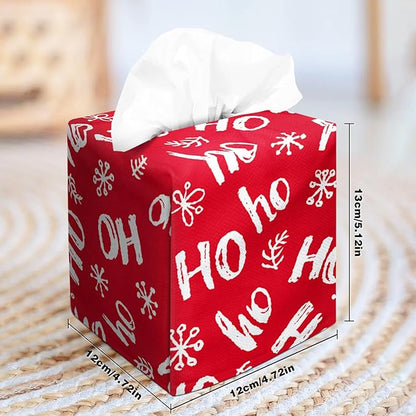IRADA Tissue Box Cover Square Decorative Tissue Box Holder Cute Funny Cube Tissue Case Cover-Xmas Decor Red HO Tissue Box Cover