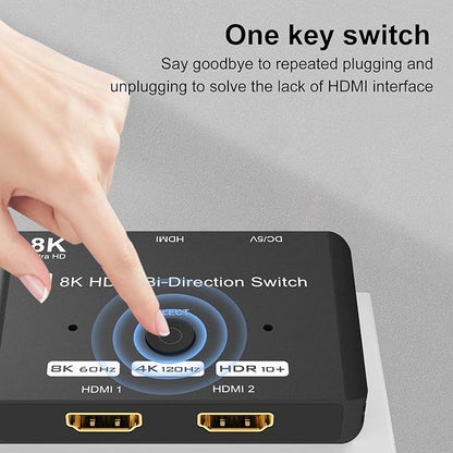 HDMI 2.1 Bi-Directional Switch Ultra HD 8K HDMI Switcher 2 in 1 Out/ 1 in 2 Out
