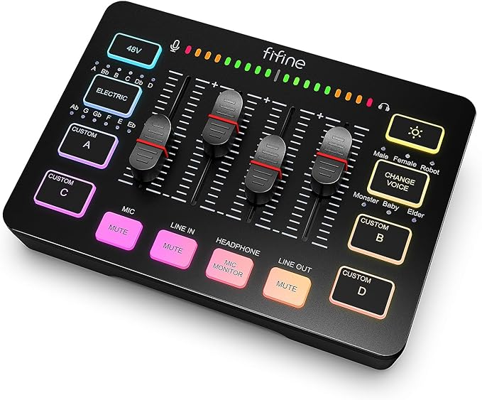 FIFINE Gaming Audio Mixer, Streaming RGB PC Mixer