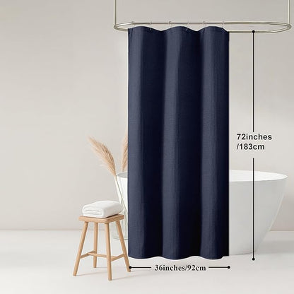 OWENIE Navy Blue Shower Curtain, Stall Small Waffle Weave Heavy Fabric Shower Curtains for Narrow Size Bathroom, Waterproof Soft Hotel Spa Luxury Bath Curtain Set, Machine Washable, 36x72 Inch