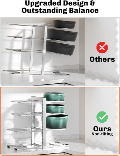 MUDEELA 8-Tier Pots and Pans Organizer under Cabinet, 15.83" Height Heavy Duty Pot Pan Organizer Kitchen Cabinet Organization and Storage, Adjustable Pot Rack for Frying Pan, Cast Iron Skillet, Sliver