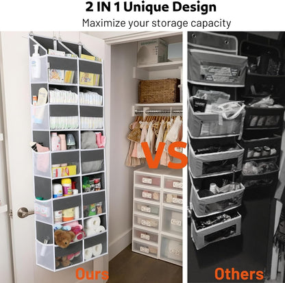2 Pack Over the Door Organizer 5 Tiers, Extra Large Behind Door Storage of 10 Compartments, 80 lbs Weight Capacity Over Door Organizer, Door Hanging Organizer for Closet, Diaper Organizer,Room storage