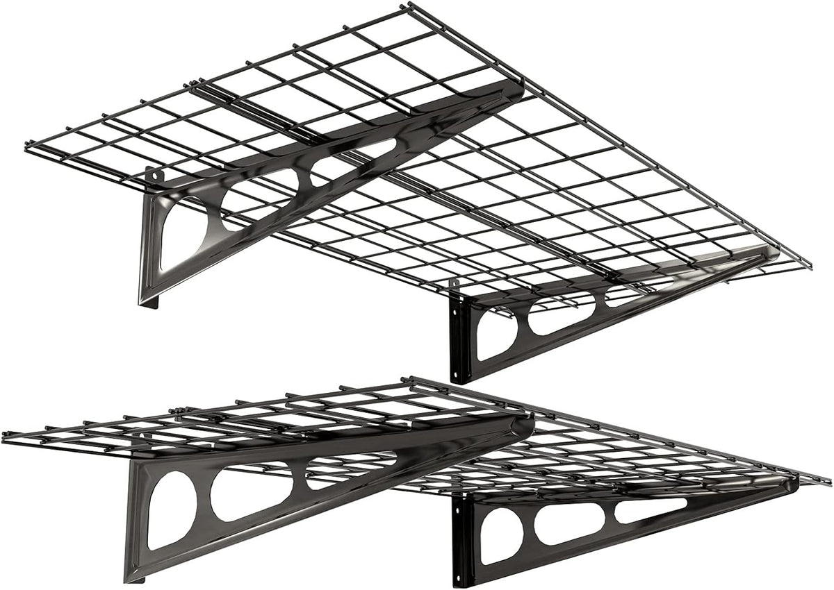 FLEXIMOUNTS 2-Pack 2x4ft 24-inch-by-48-inch Wall Shelf Garage Storage Rack Wall Mounted Floating Shelves, Black