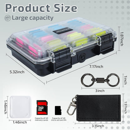 37 Slots Memory Card Case & 36 Transparent Card Cases & 60 Visual Sticky Notes, Water-Resistant Anti-Shock Anti-Dust SD Card Holder Storage,SD Card Case for Camera Memory Card（Clear Plastic）